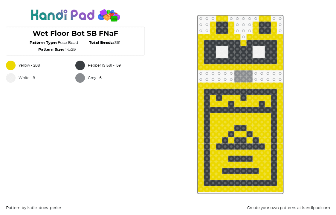 Wet Floor Bot SB FNaF - Fuse Bead Pattern by katie_does_perler on Kandi Pad - wet floor bot,fnaf,five nights at freddys,video game,character,horror,yellow