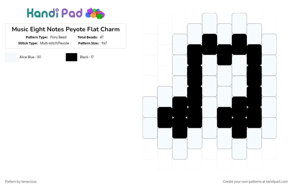 Music Eight Notes Peyote Flat Charm - Pony Bead Pattern by tenacious on Kandi Pad - black, music, white