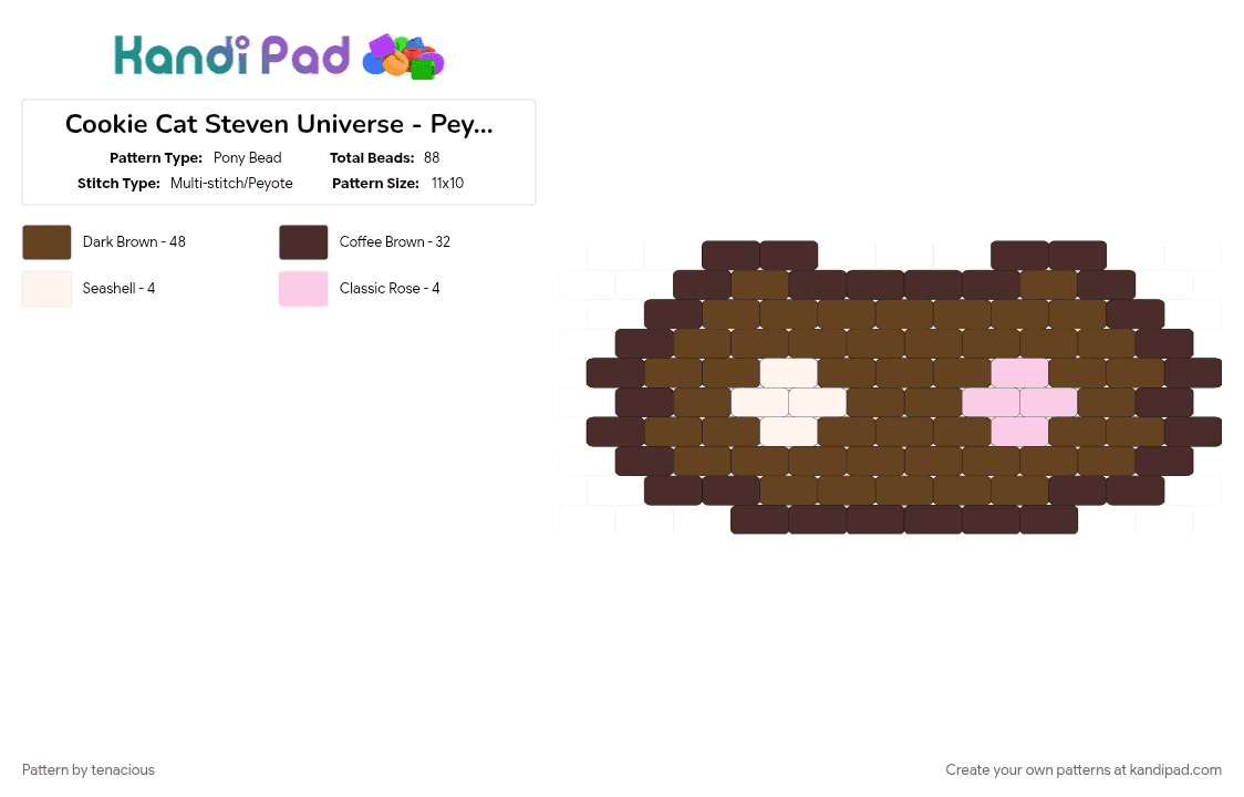 Cookie Cat Steven Universe - Peyote Flat Charm - Pony Bead Pattern by tenacious on Kandi Pad - brown
