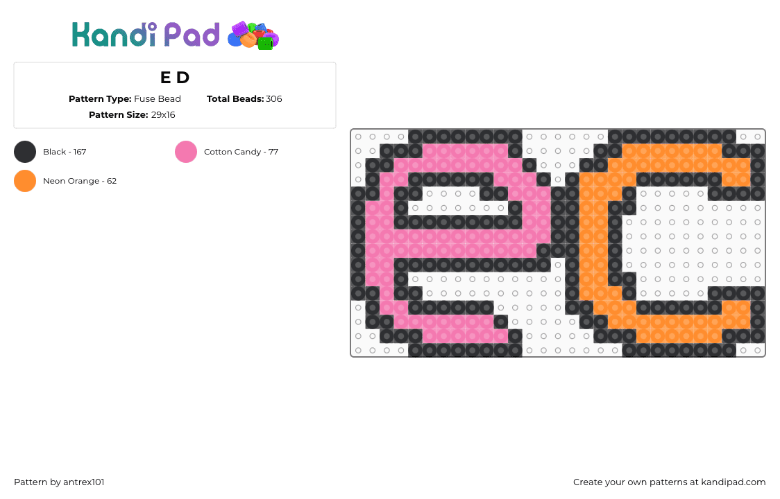 E D - Fuse Bead Pattern by antrex101 on Kandi Pad - edc,festival,text,letters,music,pink,orange