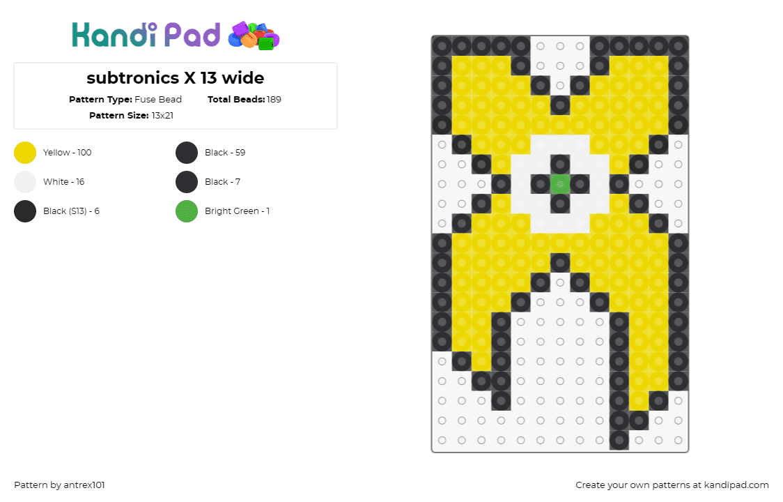 subtronics X 13 wide - Fuse Bead Pattern by antrex101 on Kandi Pad - excision,subtronics,mashup,logo,dj,edm,dubstep,music,yellow