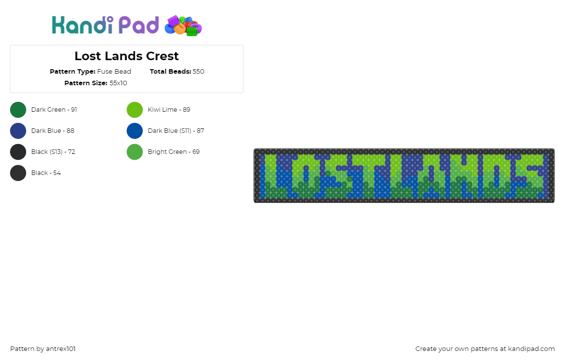 Lost Lands Crest - Fuse Bead Pattern by antrex101 on Kandi Pad - lost lands,logo,text,festival,music,banner,sign,dubstep,edm,music,green,blue