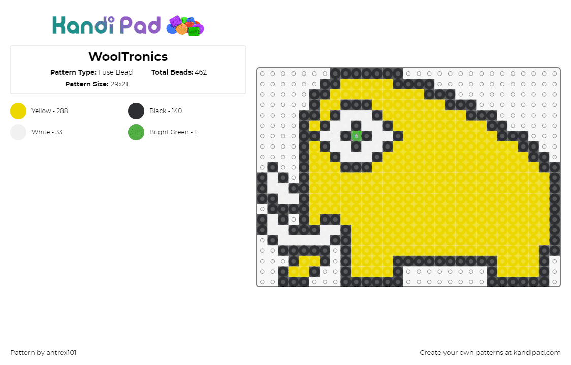 WoolTronics - Fuse Bead Pattern by antrex101 on Kandi Pad - wooli,subtronics,cyclops,mammoth,mashup,dj,edm,dubstep,music,yellow,white