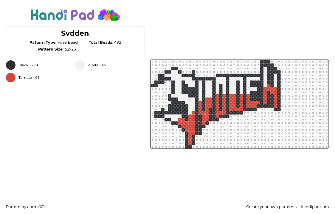 Svdden - Fuse Bead Pattern by antrex101 on Kandi Pad - svdden death,dj,logo,red,white