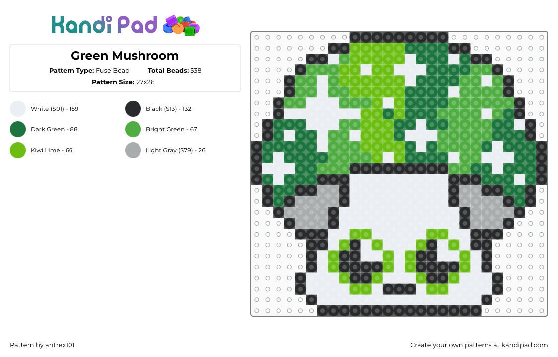 Green Mushroom - Fuse Bead Pattern by anttronics on Kandi Pad - green