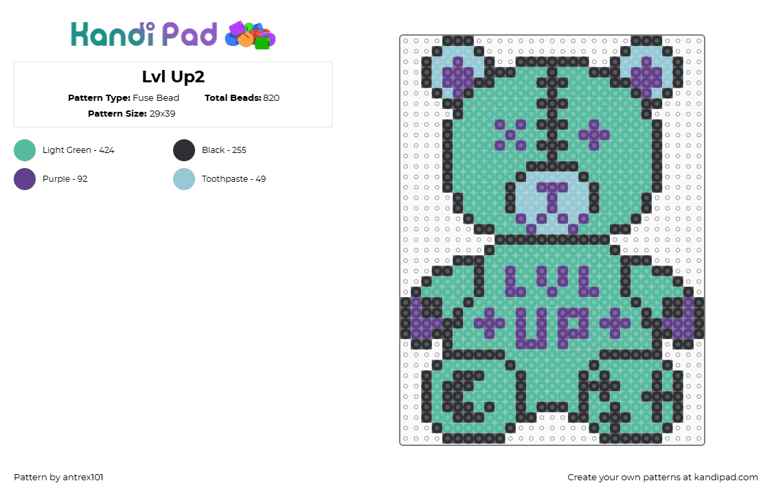 Lvl Up2 - Fuse Bead Pattern by antrex101 on Kandi Pad - teal