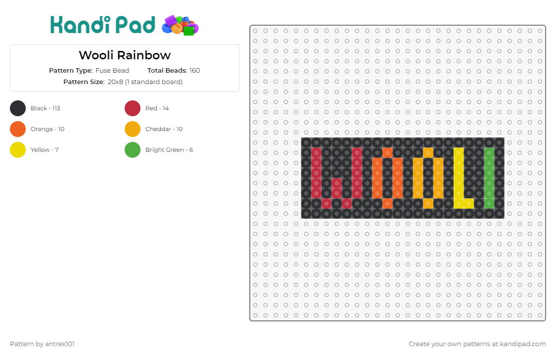 Wooli Rainbow - Fuse Bead Pattern by antrex101 on Kandi Pad - wooli,sign,text,dj,colorful,edm,music,black