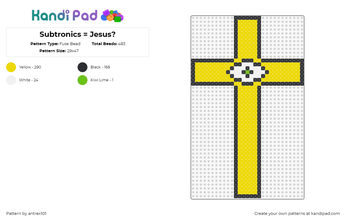 Subtronics = Jesus? - Fuse Bead Pattern by antrex101 on Kandi Pad - subtronics,cross,cyclops,religion,mashup,symbol,yellow