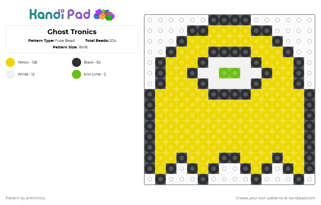 Ghost Tronics - Fuse Bead Pattern by anttronics on Kandi Pad - subtronics,ghost,pacman,cyclops,mashup,ghosttronics,gaming,video game,dj,edm,music,yellow