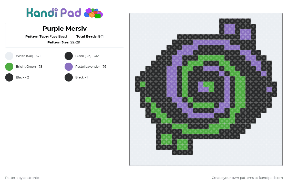 Purple Mersiv - Fuse Bead Pattern by anttronics on Kandi Pad - mersiv,hypnotic,dj,edm,music,artist,electronic,white,blue,green