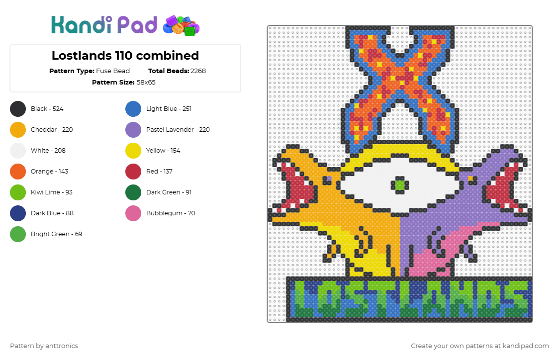 Lostlands 2025 Duo Perler - Fuse Bead Pattern by anttronics on Kandi Pad - lost lands,dinosaur,excision,festival,music,edm,dj,sign,lostlands,event,green,orange,blue