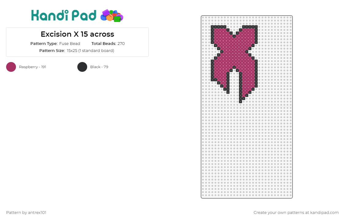 Excision X 15 across - Fuse Bead Pattern by antrex101 on Kandi Pad - excision,logo,x,dj,edm,music,dubstep,red,pink