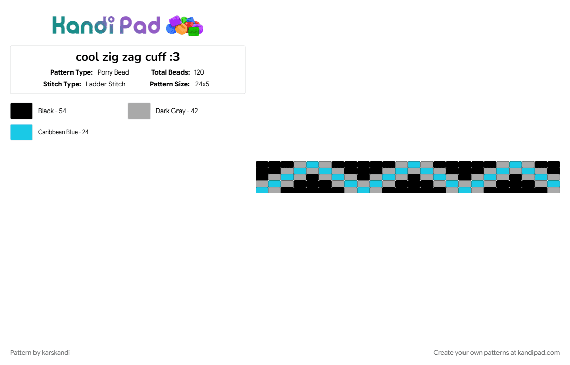 cool zig zag cuff :3 - Pony Bead Pattern by karskandi on Kandi Pad - beige, cool, cotdchevrons, geometric, light blue, miku, zig zag