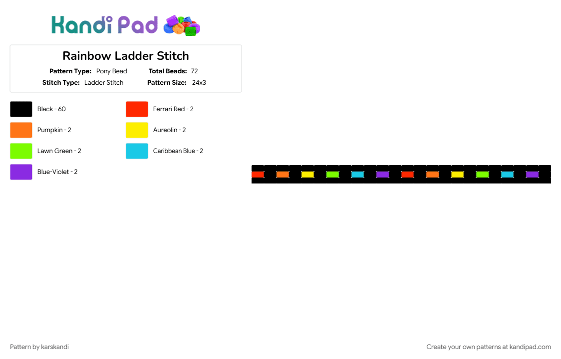 Rainbow Ladder Stitch - Pony Bead Pattern by karskandi on Kandi Pad - black, colorful, green, orange, purple