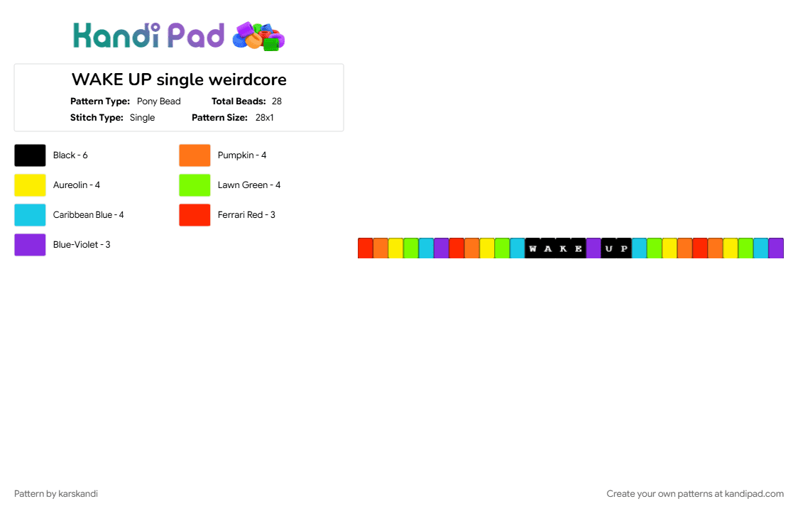 WAKE UP single weirdcore - Pony Bead Pattern by karskandi on Kandi Pad - colorful, cotdsaturation, dreamcore, green, light blue, orange, rainbow, saturation, singles, wake up, weirdcore, yellow