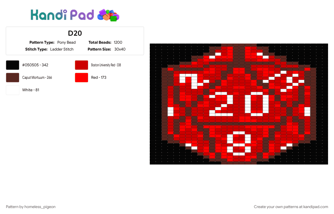 D20 - Pony Bead Pattern by homeless_pigeon on Kandi Pad - brown, red