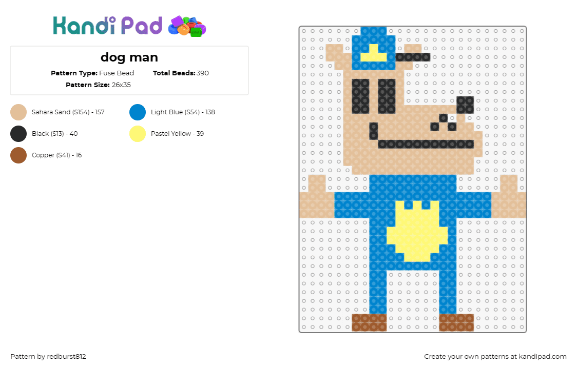 dog man - Fuse Bead Pattern by redburst812 on Kandi Pad - dog man,dav pilkey,hero,character,book,story,children,blue,tan