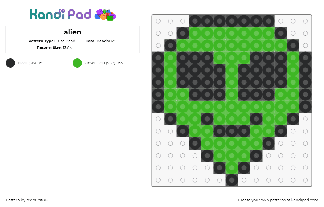 alien - Fuse Bead Pattern by redburst812 on Kandi Pad - alien,extraterrestrial,smile,simple,cute,green,black