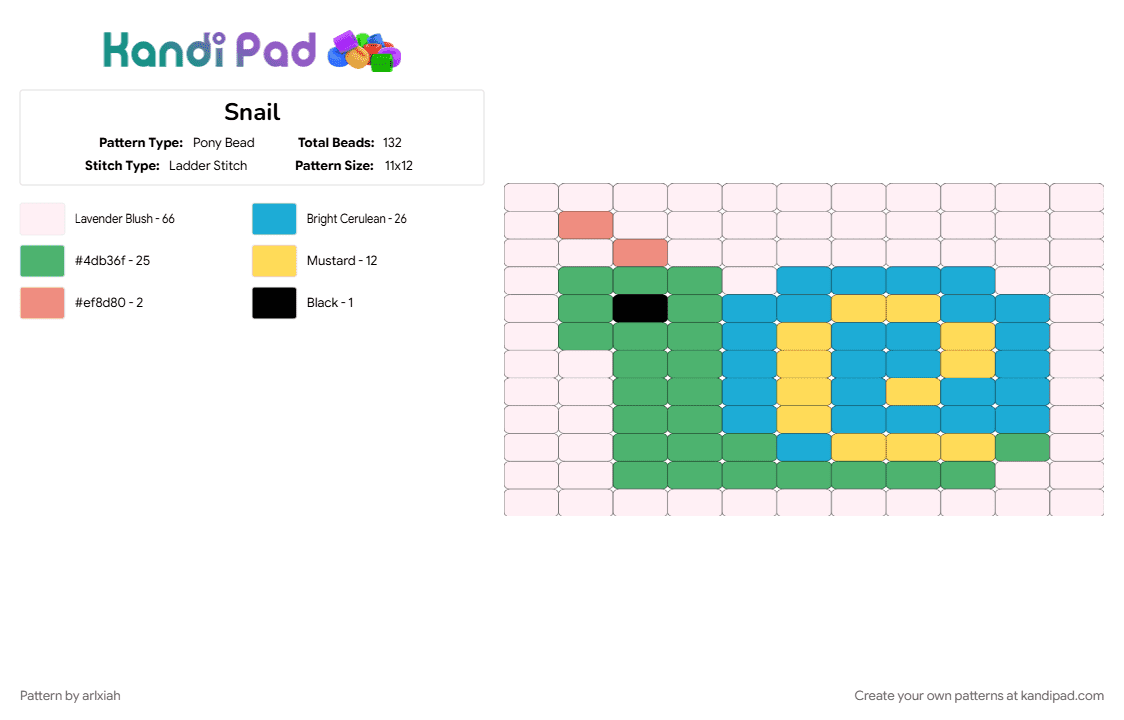 Snail - Pony Bead Pattern by arlxiah on Kandi Pad - green, light blue, white