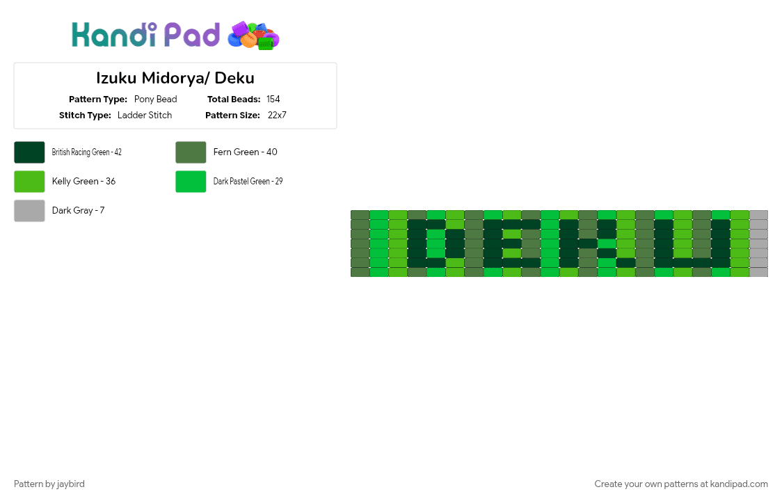 Izuku Midorya/ Deku - Pony Bead Pattern by jaybird on Kandi Pad - green