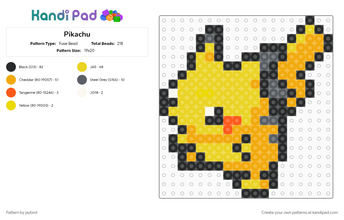 Pikachu - Fuse Bead Pattern by jaybird on Kandi Pad - cotdcollectibles, orange, pikachu, pokemon, yellow