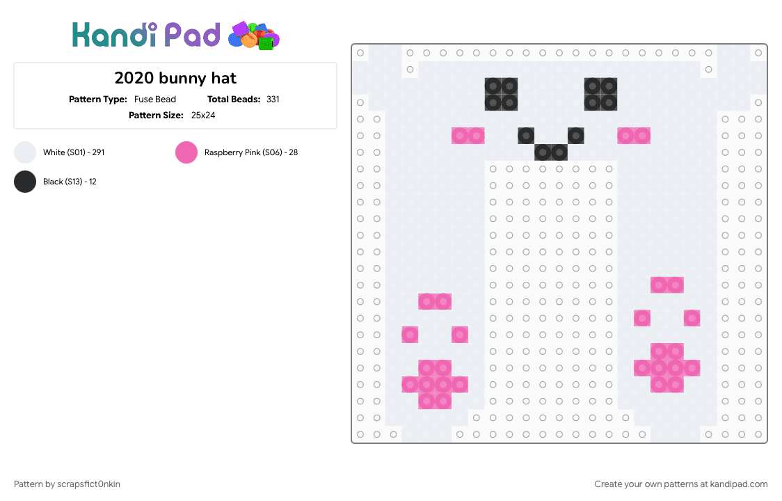 2020 bunny hat - Fuse Bead Pattern by scrapsfict0nkin on Kandi Pad - 2020, bunny hat, cute, white
