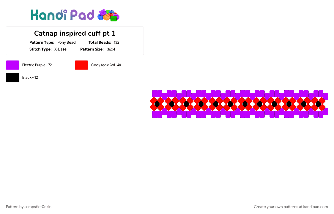 Catnap inspired cuff pt 1 - Pony Bead Pattern by scrapsfict0nkin on Kandi Pad - catnap, character, poppy playtime, purple, red