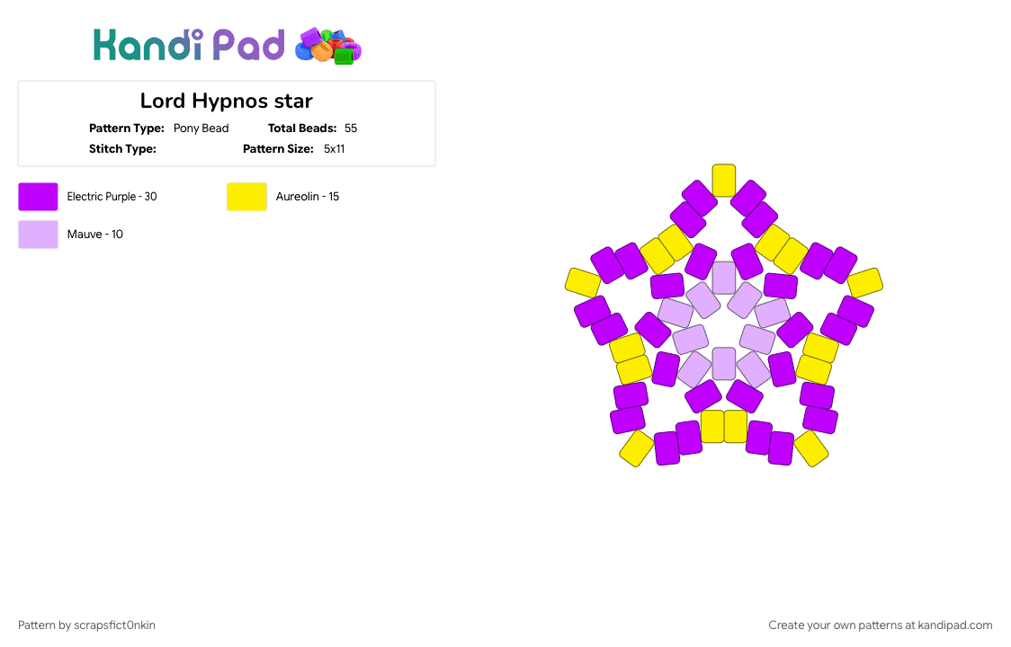 Lord Hypnos star - Pony Bead Pattern by scrapsfict0nkin on Kandi Pad - greek god, purple, religion