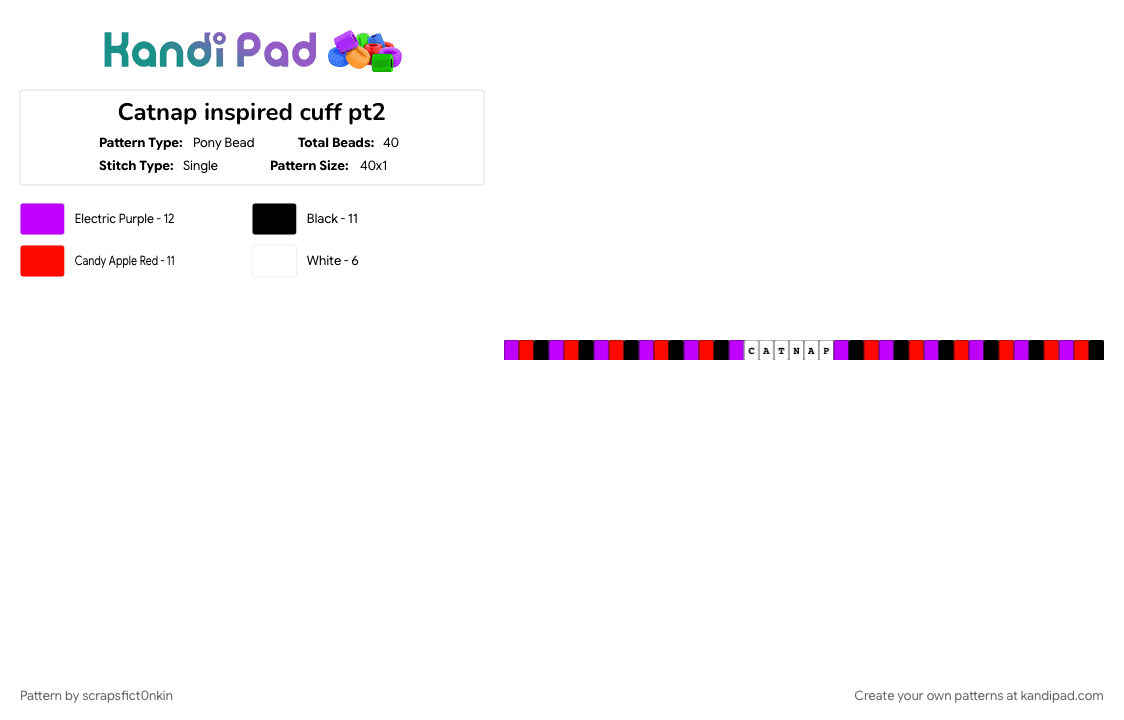 Catnap inspired cuff pt2 - Pony Bead Pattern by scrapsfict0nkin on Kandi Pad - catnap, character, poppy playtime, purple, red