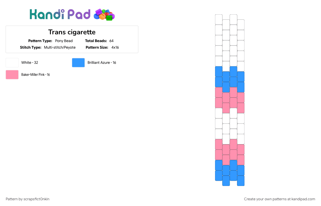 Trans cigarette - Pony Bead Pattern by scrapsfict0nkin on Kandi Pad - cigarette, light blue, pink, pride, transgender
