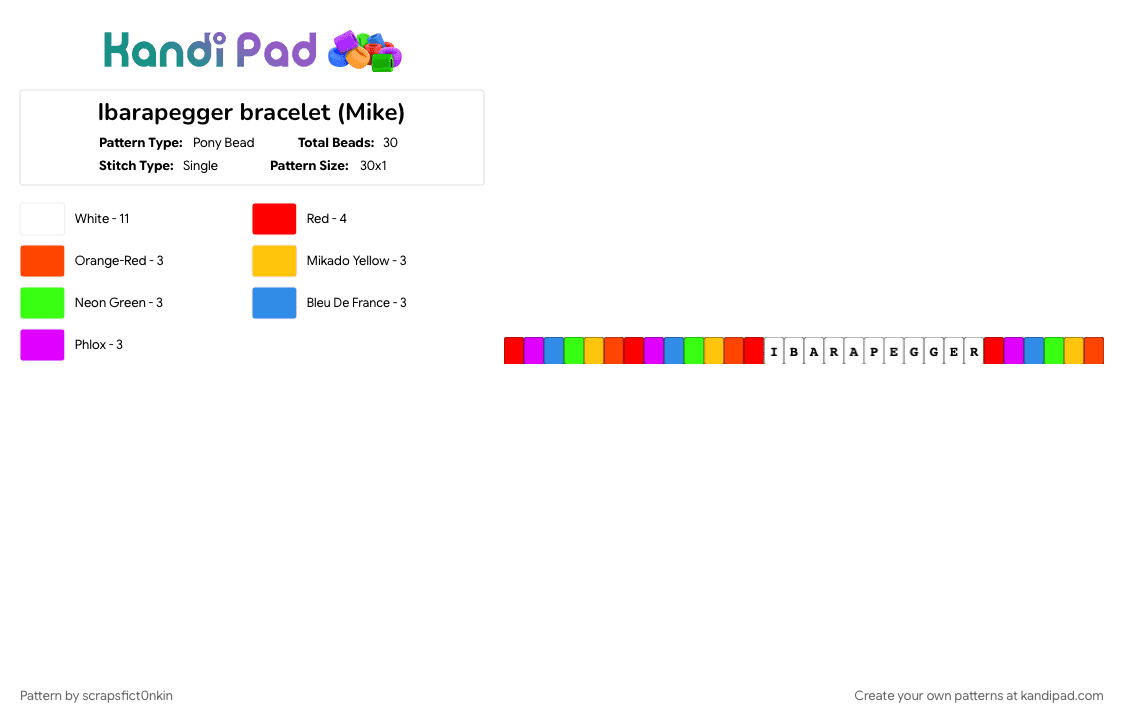 Ibarapegger bracelet (Mike) - Pony Bead Pattern by scrapsfict0nkin on Kandi Pad - bracelet, ensemble stars, gaming, red