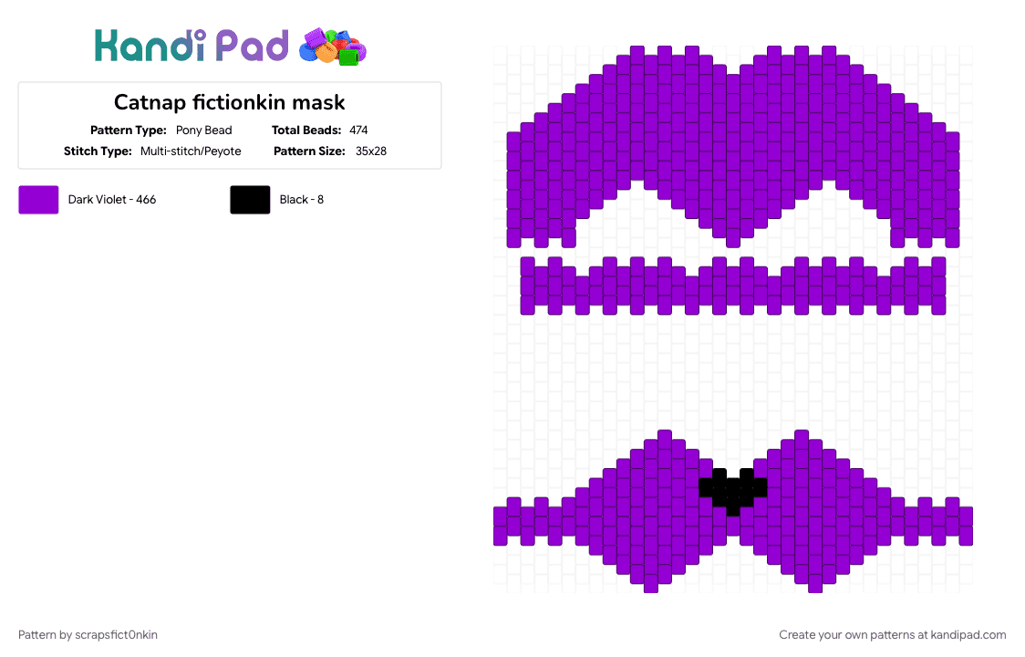 Catnap fictionkin mask - Pony Bead Pattern by scrapsfict0nkin on Kandi Pad - catnap, character, fictionkin, poppyplaytime, purple