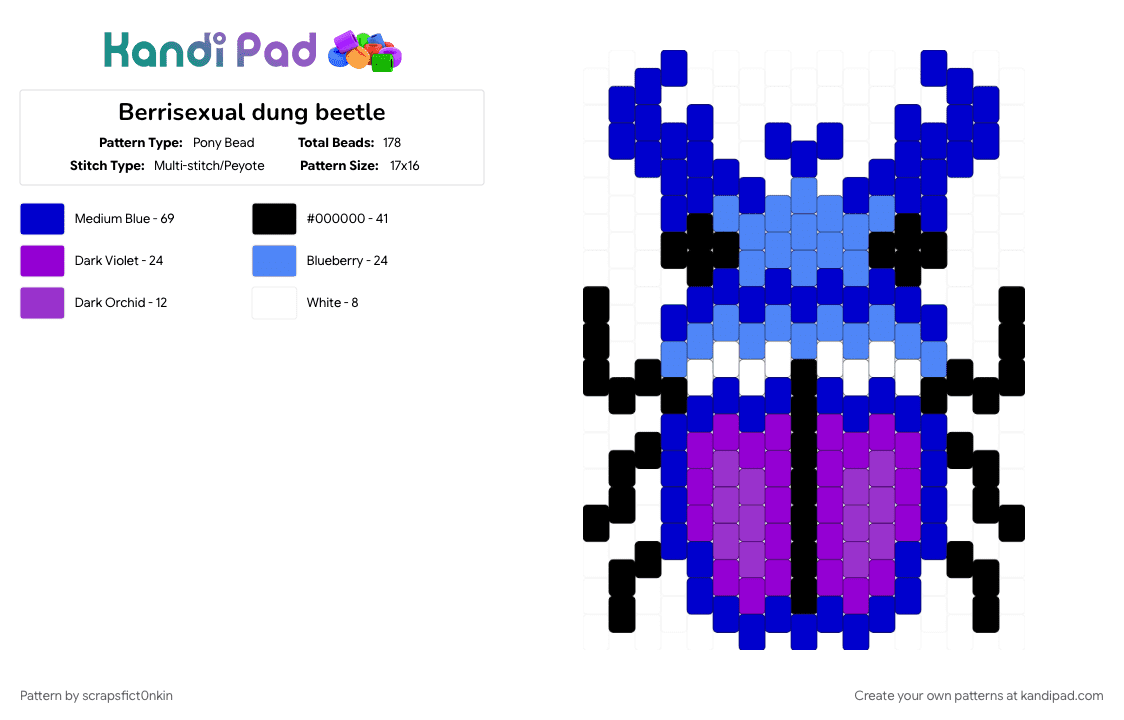 Berrisexual dung beetle - Pony Bead Pattern by scrapsfict0nkin on Kandi Pad - berrisexual, bug, dung beetle, pride, purple