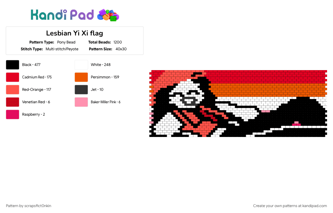 Lesbian Yi Xi flag - Pony Bead Pattern by scrapsfict0nkin on Kandi Pad - butcher vanity, character, lesbian, music, orange, pride, red, vocaloid, yi xi