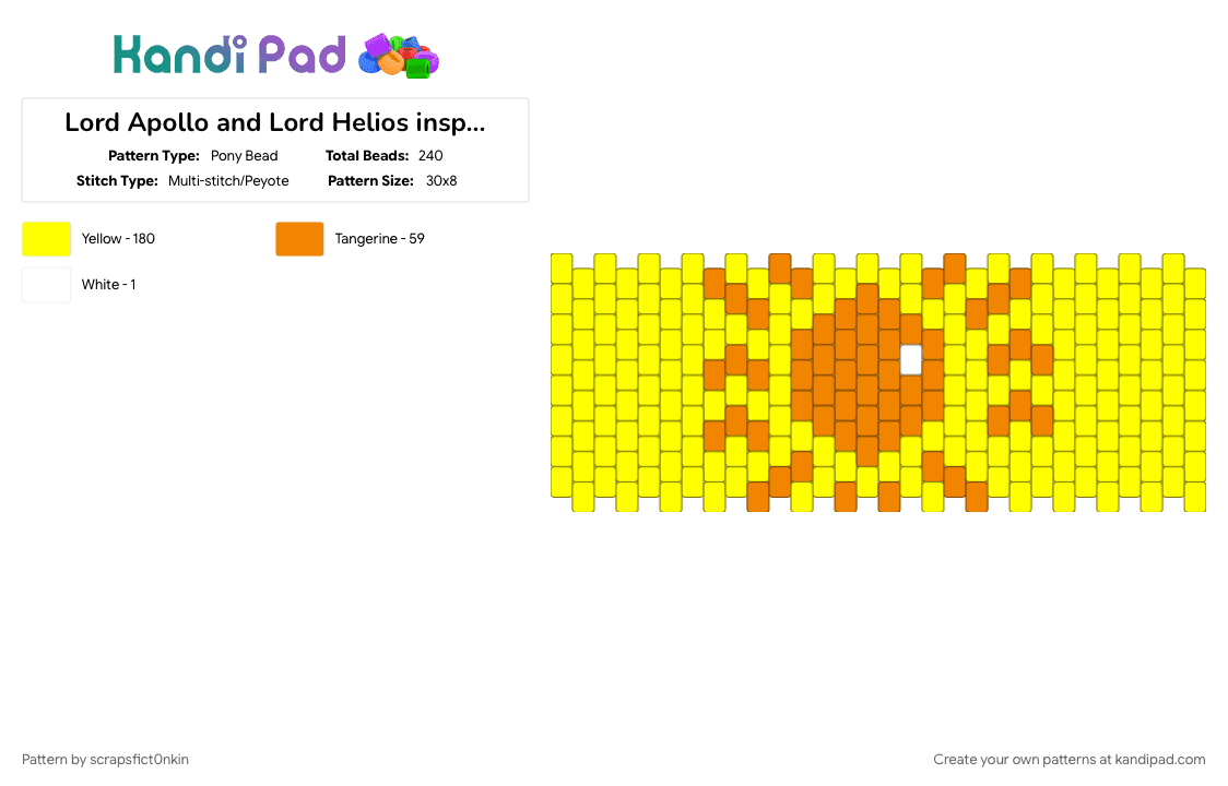 Lord Apollo and Lord Helios inspired cuff - Pony Bead Pattern by scrapsfict0nkin on Kandi Pad - greek god, yellow