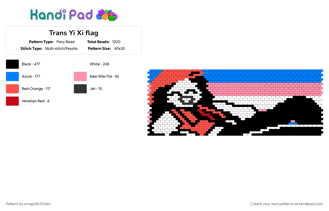 Trans Yi Xi flag - Pony Bead Pattern by scrapsfict0nkin on Kandi Pad - blue, butcher vanity, character, music, pink, pride, transgender, vocaloid, yi xi