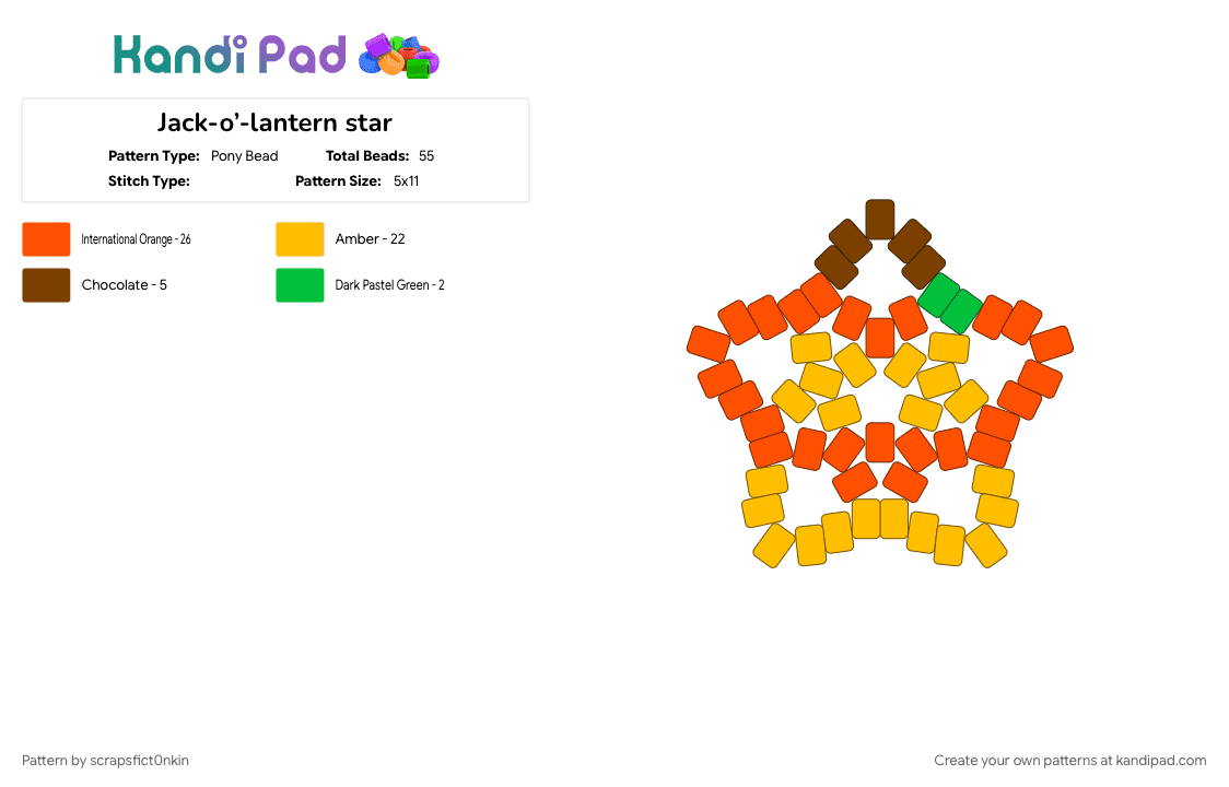 Jack-o’-lantern star - Pony Bead Pattern by scrapsfict0nkin on Kandi Pad - halloween, orange, pumpkin, yellow