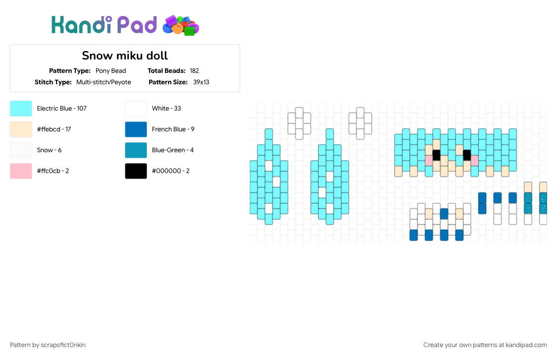 Snow miku doll - Pony Bead Pattern by scrapsfict0nkin on Kandi Pad - character, hatsune miku, light blue, snow, snow miku, vocaloid