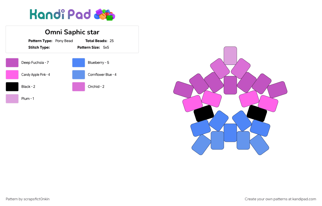 Omni Saphic star - Pony Bead Pattern by scrapsfict0nkin on Kandi Pad - pink