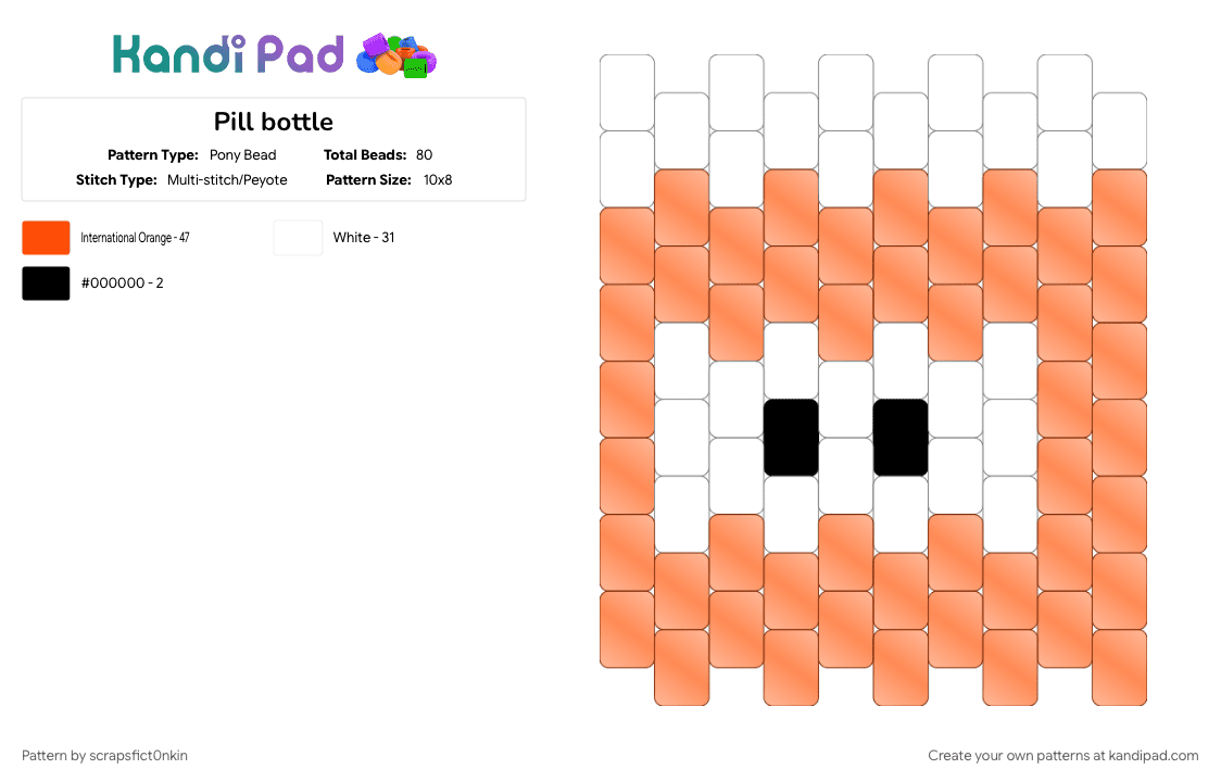 Pill bottle - Pony Bead Pattern by scrapsfict0nkin on Kandi Pad - bottle, orange, pills, white