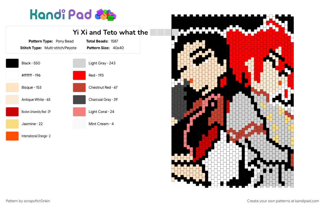 Yi Xi and Teto what the ⬜️⬜️⬜️⬜️ - Pony Bead Pattern by scrapsfict0nkin on Kandi Pad - beige, character, red, synthv, vocaloid, white