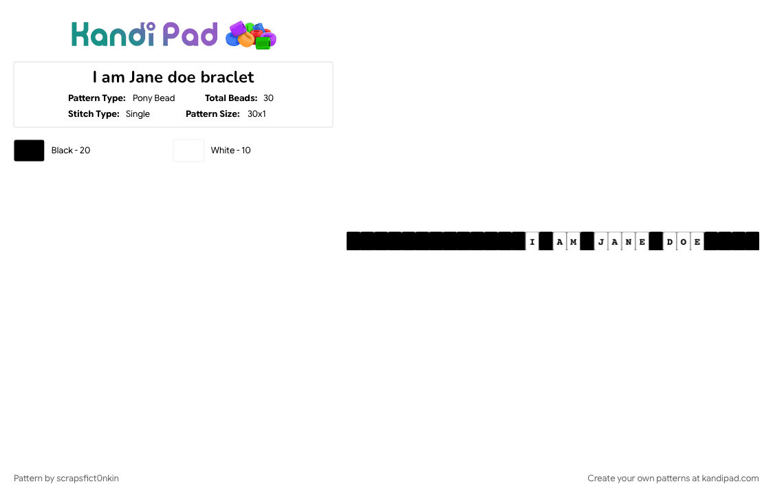 I am Jane doe braclet - Pony Bead Pattern by scrapsfict0nkin on Kandi Pad - 