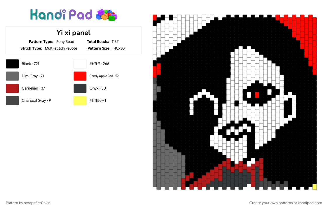 Yi xi panel - Pony Bead Pattern by scrapsfict0nkin on Kandi Pad - black, gray, red, white