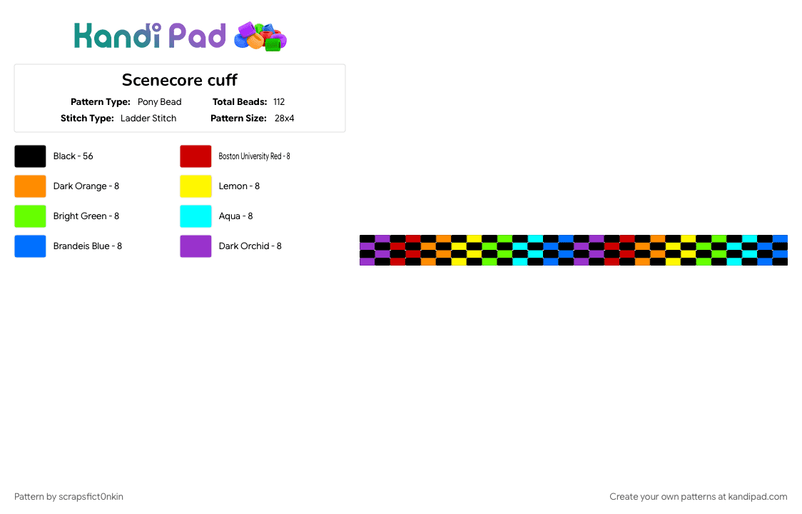 Scenecore cuff - Pony Bead Pattern by scrapsfict0nkin on Kandi Pad - black, blue, colorful, cotdscenekidfashion, gay, green, orange, scenecore