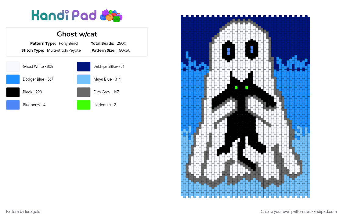 Ghost w/cat - Pony Bead Pattern by lunagold on Kandi Pad - gray, light blue, purple