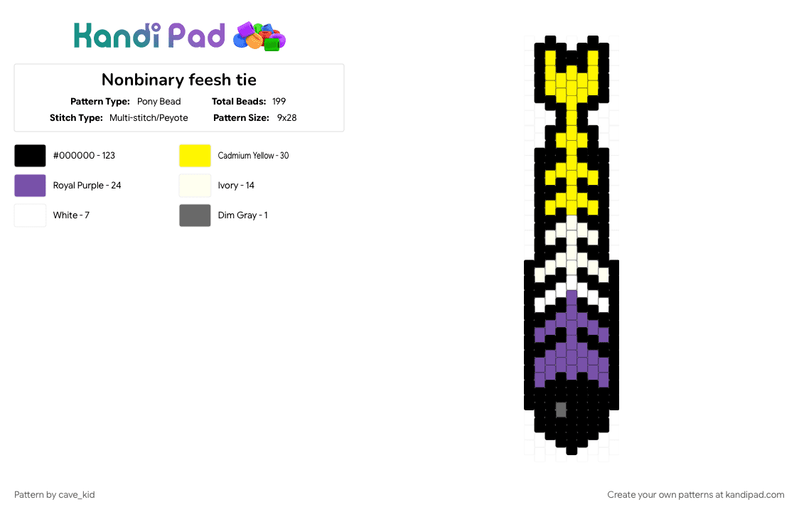 Nonbinary feesh tie - Pony Bead Pattern by cave_kid on Kandi Pad - animal, black, fish, pride, purple, yellow