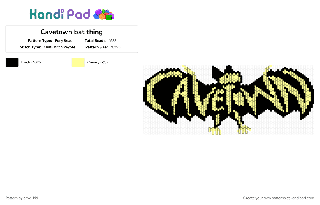 Cavetown bat thing - Pony Bead Pattern by cave_kid on Kandi Pad - bat, black, cavetown, yellow