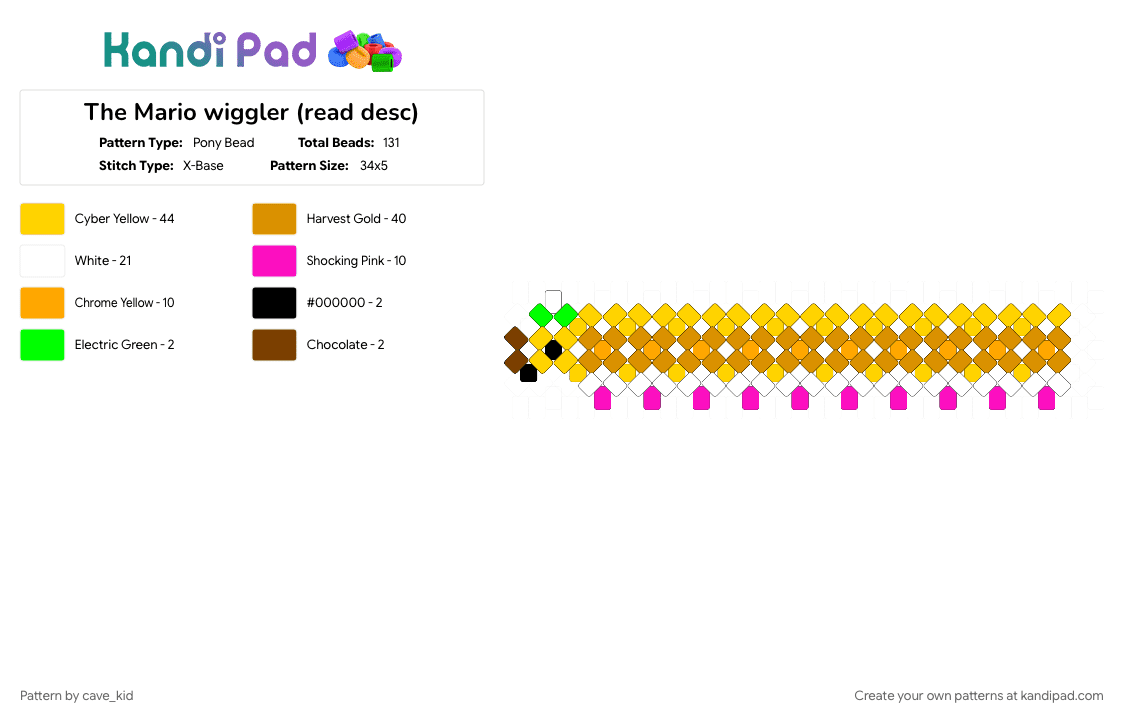 The Mario wiggler (read desc) - Pony Bead Pattern by cave_kid on Kandi Pad - character, mario, orange, video game, wiggler, yellow
