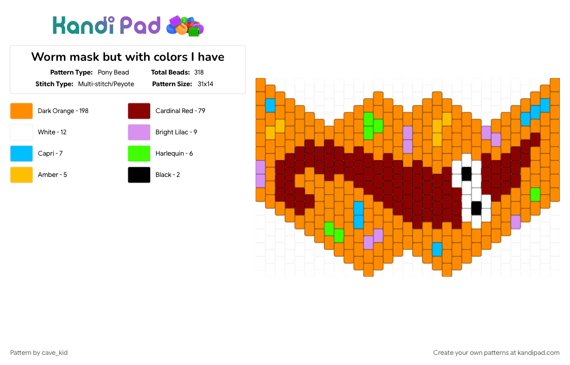 Worm mask but with colors I have - Pony Bead Pattern by cave_kid on Kandi Pad - mask, orange, red, worm on a string