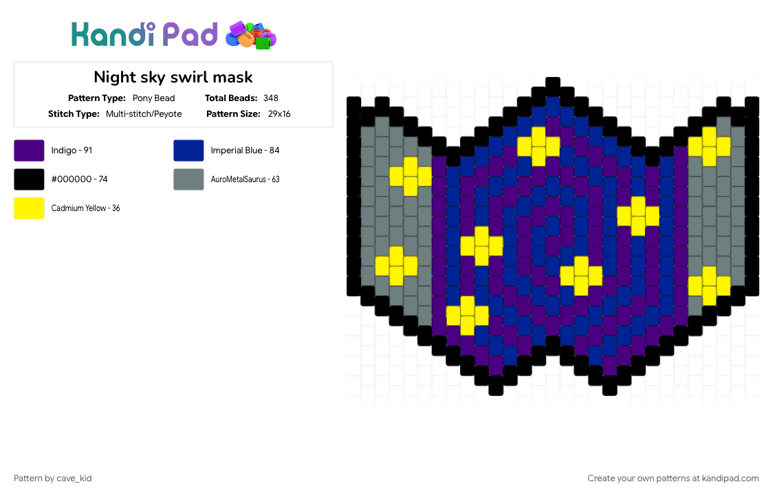 Night sky swirl mask - Pony Bead Pattern by cave_kid on Kandi Pad - 